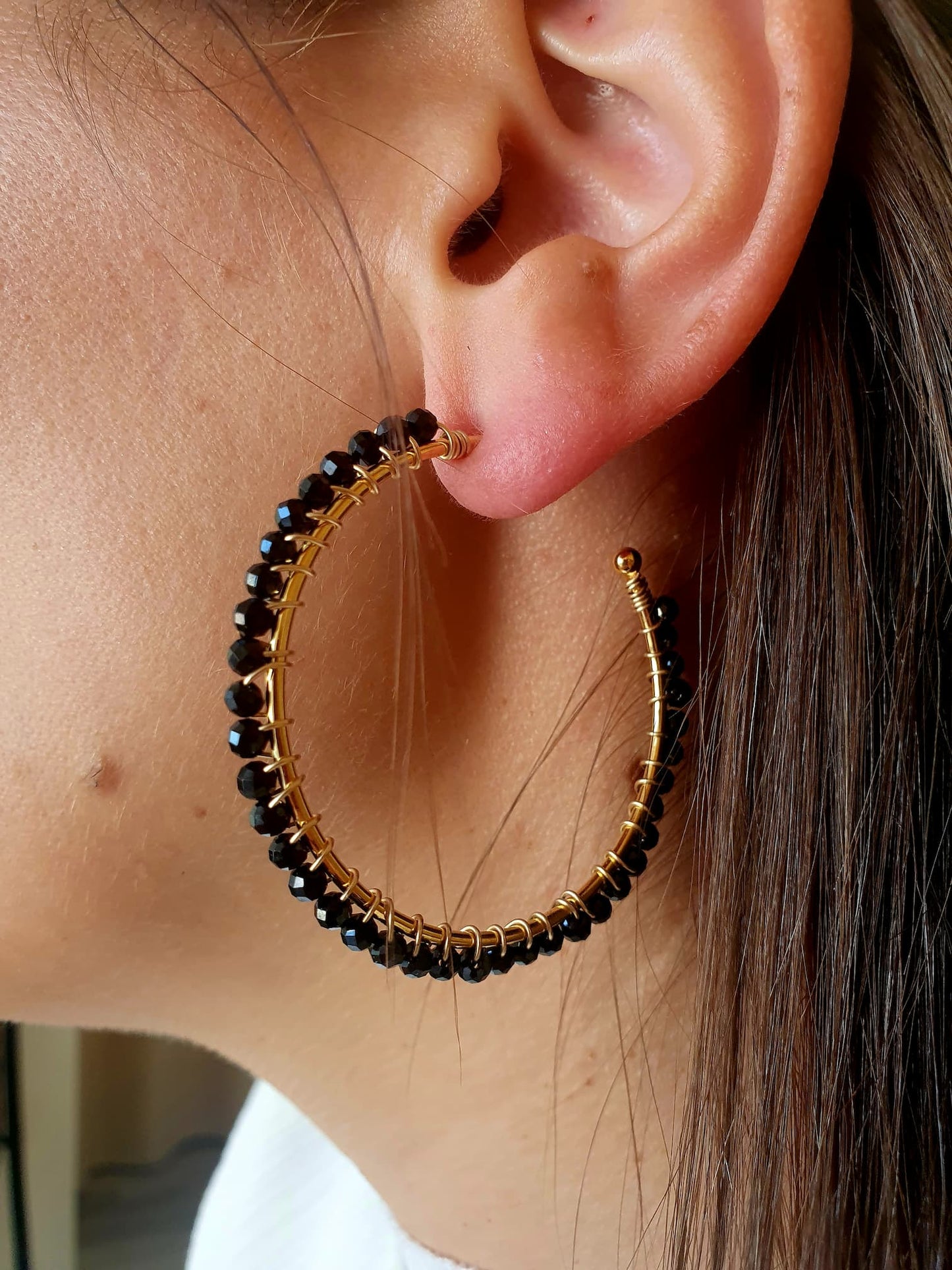 Boucle d'oreille pierre spinelle noir Spalina